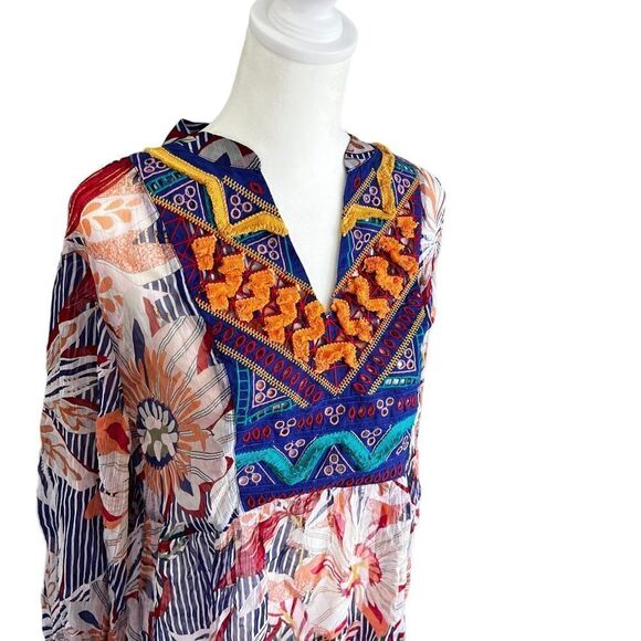 Soft Surrounding Sheer Floral Long Sleeve Baby Doll Tunic Top - Picture 5 of 13